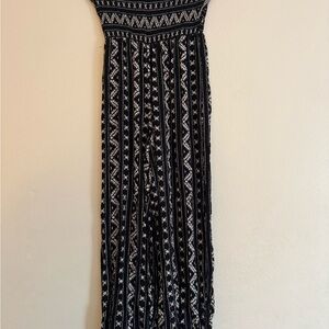 Urban Outfitters Black and Cream Strapless Patterned Jumpsuit